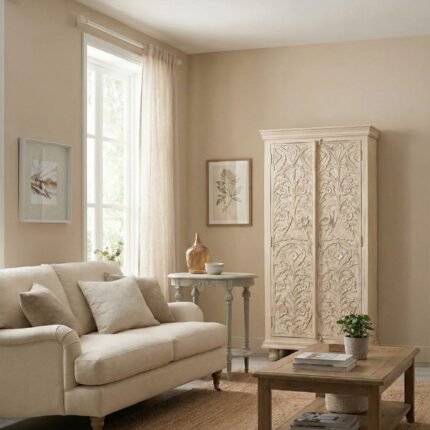 Luxury Handcrafted Wooden Cabinet with Floral Carving