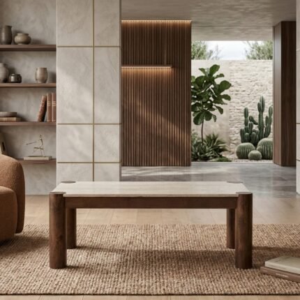 Mesa de Centro de Mármol 28 y Madera de Mango