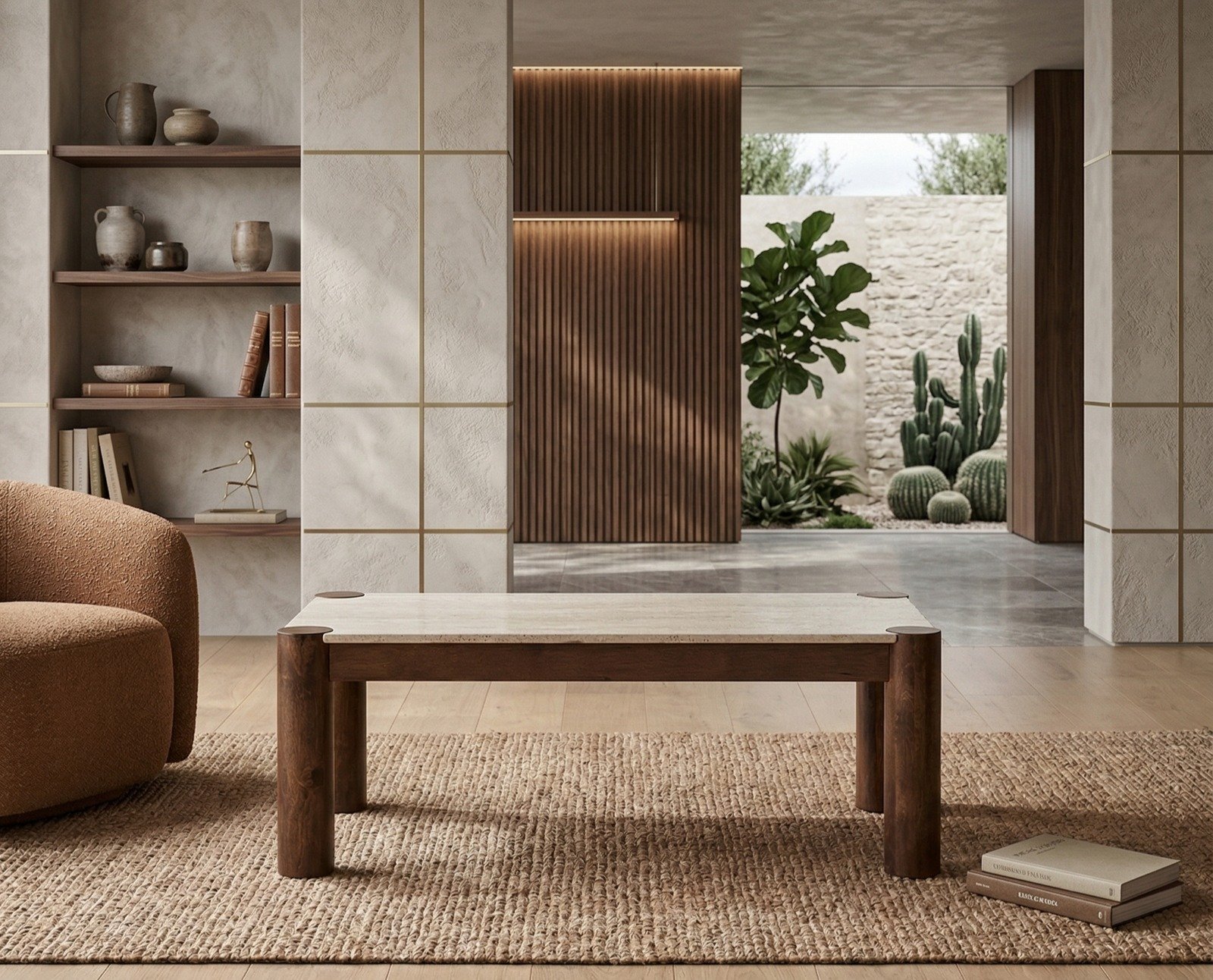 Mesa de Centro de Mármol 28 y Madera de Mango Mesa de Centro de Mármol 28 y Madera de Mango