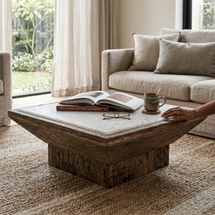 Luxury Square Wooden Base Coffee Table – Perfect for Living Room