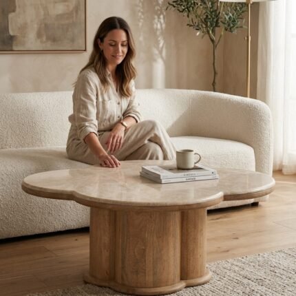 Exclusive Wooden Coffee Table with Marble Top for Home Décor