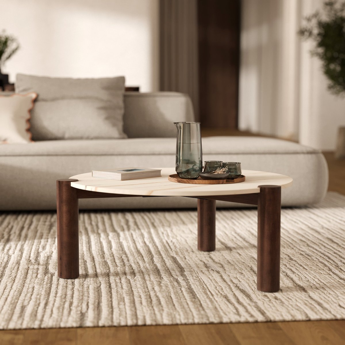 Table basse ronde en marbre et Table basse ronde en marbre et