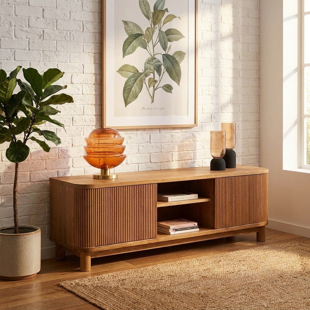 Meuble TV en chêne huilé – design moderne Meuble TV en chêne huilé – design moderne