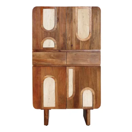 Buffet Haut Bois et Blanc end Maguire et Travertine – Design Élégante et Contemporain