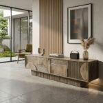 Meuble TV 200 cm en Bois de Manguier Massif Grisé – Sculpté & Spacieux - Image 5