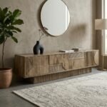 Meuble TV 200 cm en Bois de Manguier Massif Grisé – Sculpté & Spacieux - Image 2