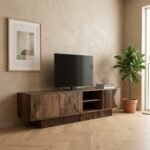 Meuble TV 200 cm end Maguire Massif Marron – Sculpté & Grand Rangement