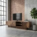 Meuble TV 200 cm end Maguire Massif Marron – Sculpté & Grand Rangement - Image 5