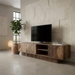 Meuble TV 200 cm end Maguire Massif Marron – Sculpté & Grand Rangement