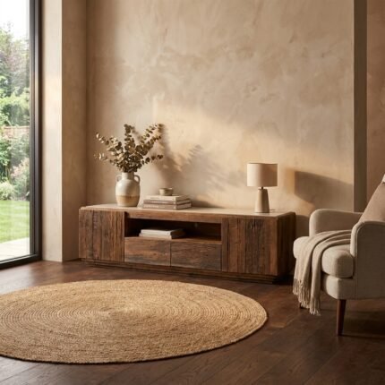 Meuble TV en bois recyclé et plateau