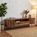 Grand Meuble TV 205cm en Bois Massif Recyclé & Métal Noir - Image 2