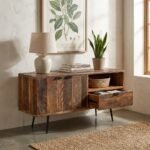 Meuble TV 115cm en Bois Massif Recycle & Metal Noir - Image 4