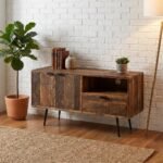 Meuble TV 115cm en Bois Massif Recycle & Metal Noir - Image 3