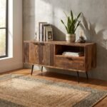Meuble TV 115cm en Bois Massif Recycle & Metal Noir