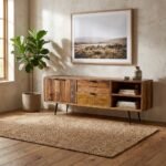 Grand Meuble TV 160cm end Bois Massif Recycle & Metal Noir - Image 3