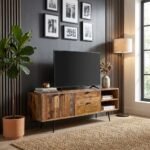 Grand Meuble TV 160cm end Bois Massif Recycle & Metal Noir - Image 2