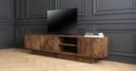Meuble TV 200 cm end Maguire Massif Marron – Sculpté & Grand Rangement