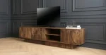 Meuble TV 200 cm end Maguire Massif Marron – Sculpté & Grand Rangement - Image 9