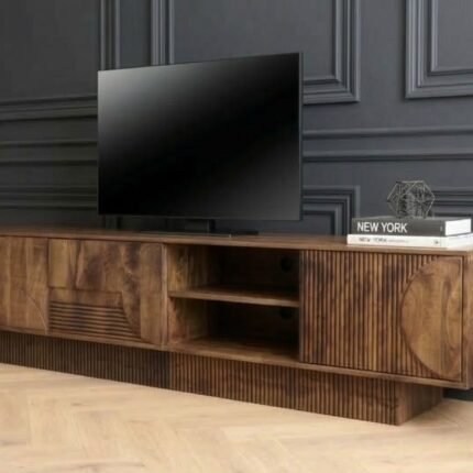 Meuble TV 200 cm end Maguire Massif Marron – Sculpté & Grand Rangement