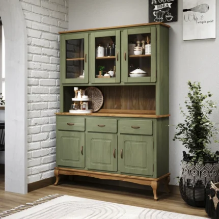 Green Wooden Kitchen Hutch Cabinet