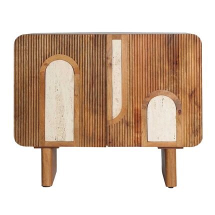 Petit Buffet Bois et Blanc end Maguire et Travertine – Élégante & Moderne