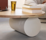 Table basse ronde Dalva en bois d’acacia et pieds effet béton - Image 6