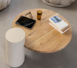 Table basse ronde Dalva en bois d’acacia et pieds effet béton - Image 3