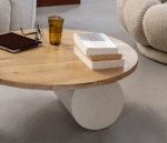 Table basse ronde Dalva en bois d’acacia et pieds effet béton - Image 2