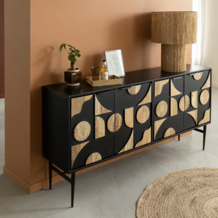 Buffet en bois de manguier et métal noir