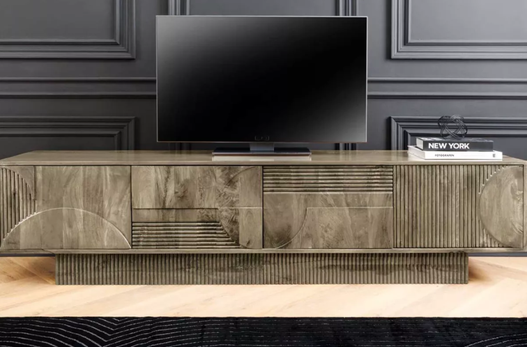 Meuble TV 200 cm en Bois de Manguier Massif Grisé Meuble TV 200 cm en Bois de Manguier Massif Grisé