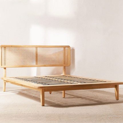 Natural Rattan Cane Wood Bed Frame