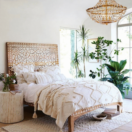 Handcrafted Bone Inlay Wooden Bed