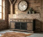 Aparador Industrial de Madera Reciclada y Metal Negro