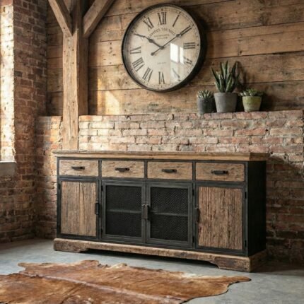 Aparador Industrial de Madera Reciclada y Metal Negro