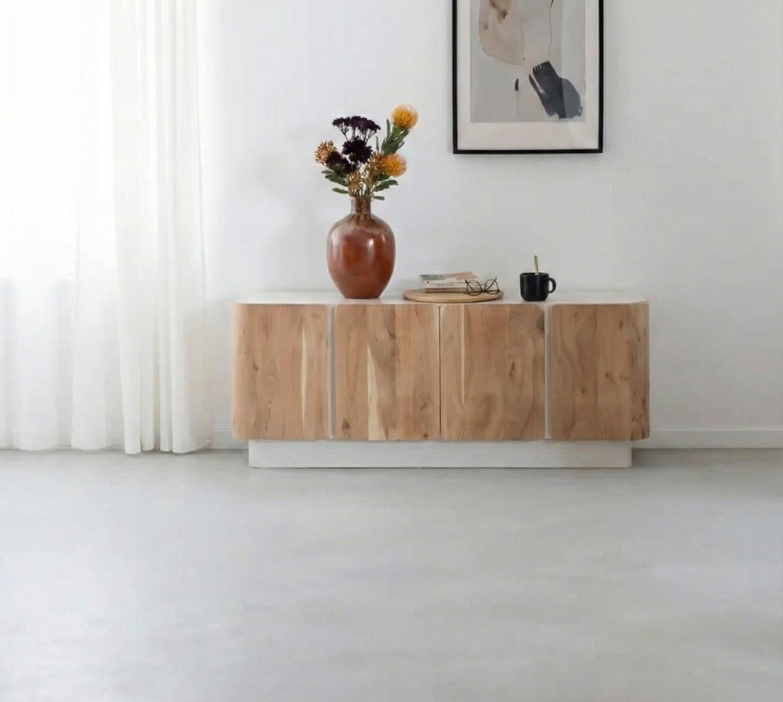 Buffet en bois de manguier blanchi et acacia naturel Buffet en bois de manguier blanchi et acacia naturel