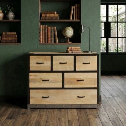 Cómoda INDUSTRIA de madera de mango y metal negro