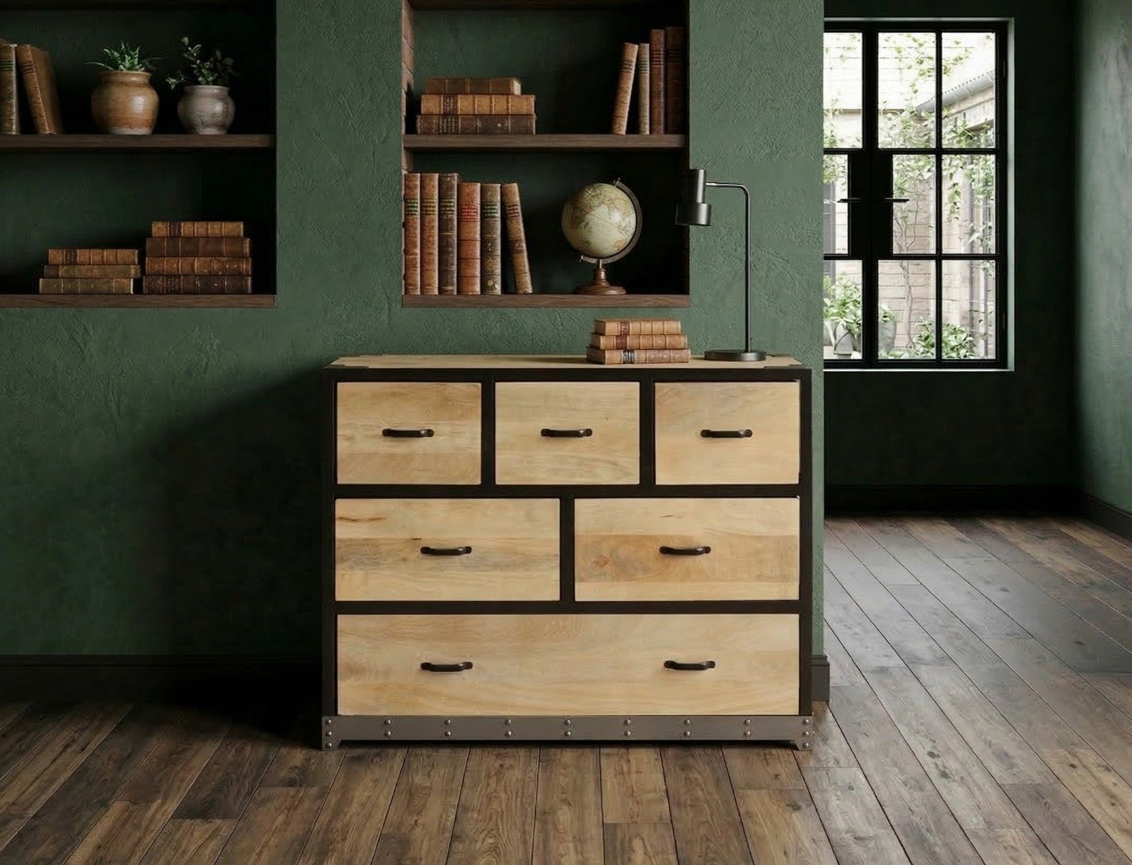 Cómoda INDUSTRIA de madera de mango y metal negro Cómoda INDUSTRIA de madera de mango y metal negro