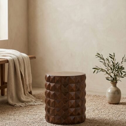 Mesa Lateral Redonda de Madeira de Manga