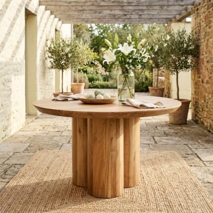 Mesa de comedor redonda de madera maciza