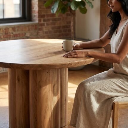 Mesa de comedor redonda de madera maciza