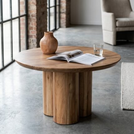 PRITI Designer Coffee Table in Solid Tripod (Solid Wood )