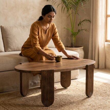 Table basse ovale en manguier massif