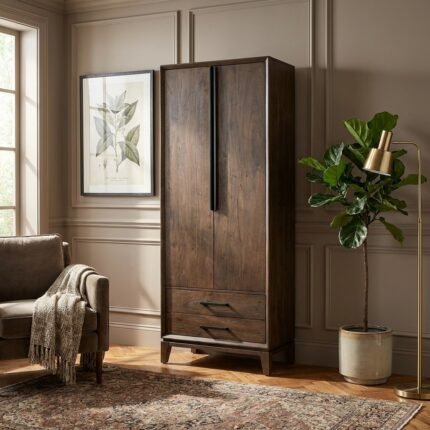 Armoire 3 portes et tiroirs en manguier massif