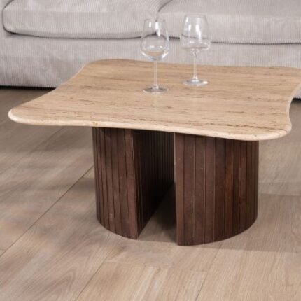 Table basse en travertin et manguier