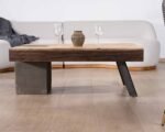 Table basse industrielle en manguier massif, métal et ciment  - Image 2