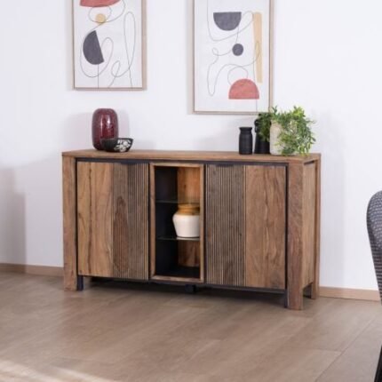 Buffet moderne en palissandre et acacia avec éclairage LED