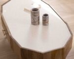 Table basse octogonale en manguier & terrazzo blanc  - Image 2
