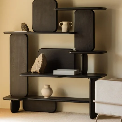 Bibliothèque avec bureau en bois de pin et d’orme (175x60 cm)