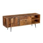 Grand Meuble TV 160cm end Bois Massif Recycle & Metal Noir - Image 6