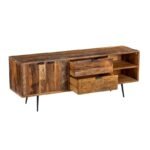 Grand Meuble TV 160cm end Bois Massif Recycle & Metal Noir - Image 5